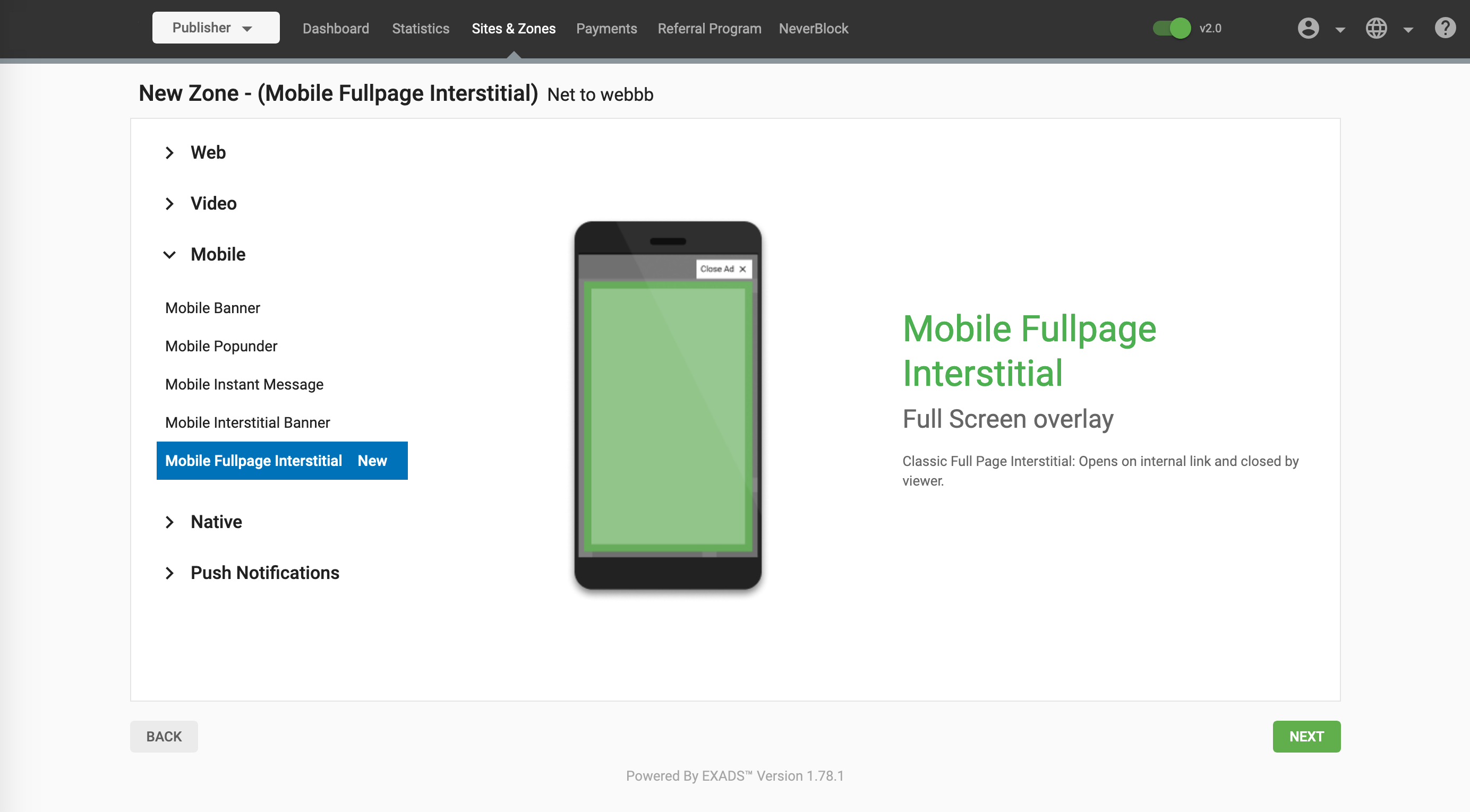 Mobile Fullpage Interstitial
